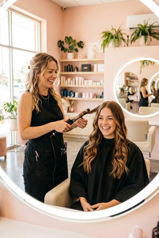 Stylist with a happy client